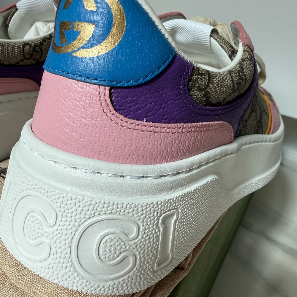 Gucci Pink and Purple Monogram Sneakers - Picture 6 of 12